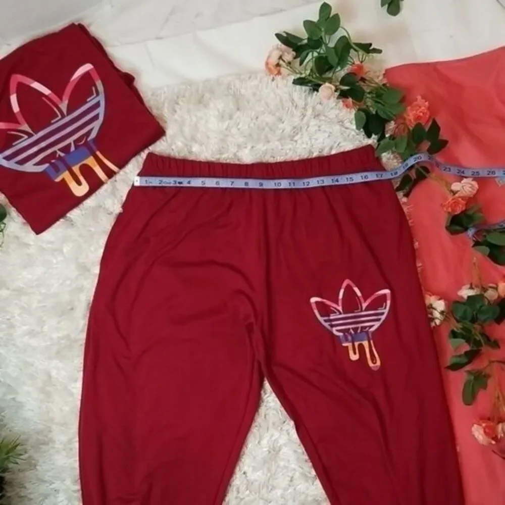 Sporty Graphic Print Long Sleeve Top & Pants Lounge‎ Set Size 2XL